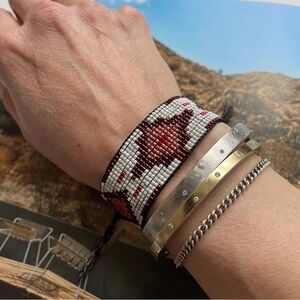 Traditional Bead loom bracelet white, garnet and red